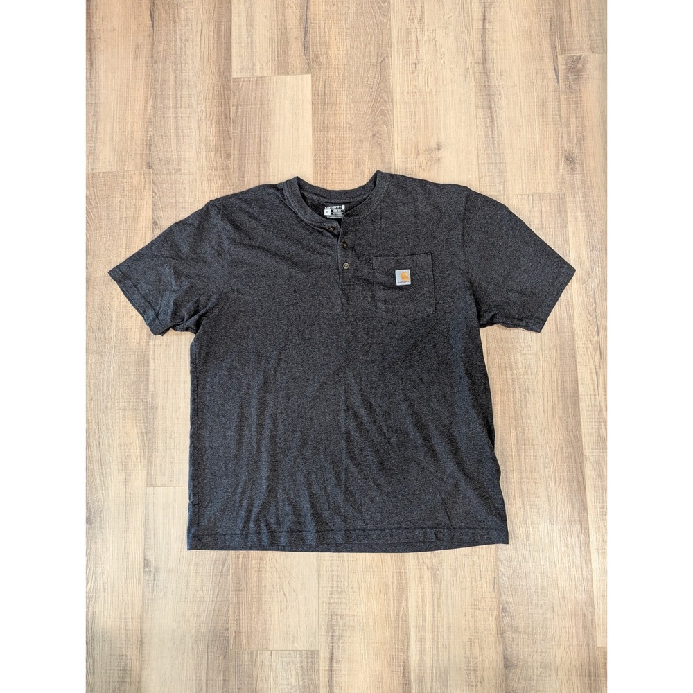 Carhartt Mens XL Loose Fit Short Sleeve Henley Pocket T-Shirt Charcoal Grey